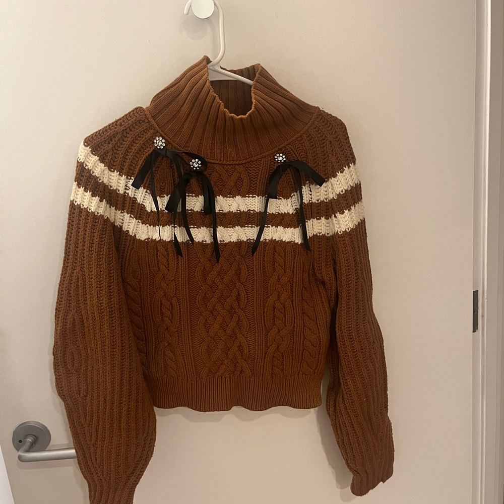 Anthropologie Brown Cowl Neck Sweater with Stripes